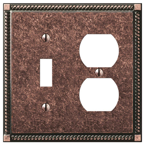Georgian Tumbled Aged Bronze Cast - 1 Toggle / 1 Duplex Outlet Wallplate | 54TDAZ