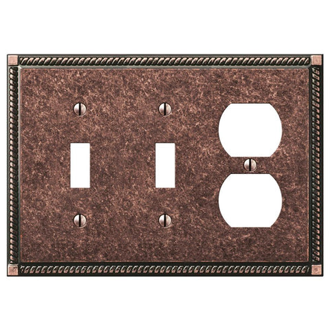 Georgian Tumbled Aged Bronze Cast - 2 Toggle / 1 Duplex Outlet Wallplate | 54TTDAZ