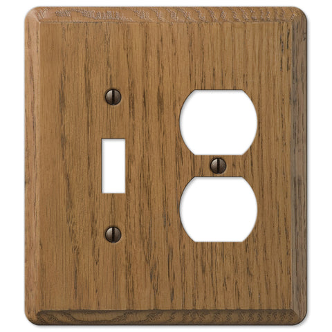 Contemporary Medium Oak Wood - 1 Toggle / 1 Duplex Outlet Wallplate | 901TD